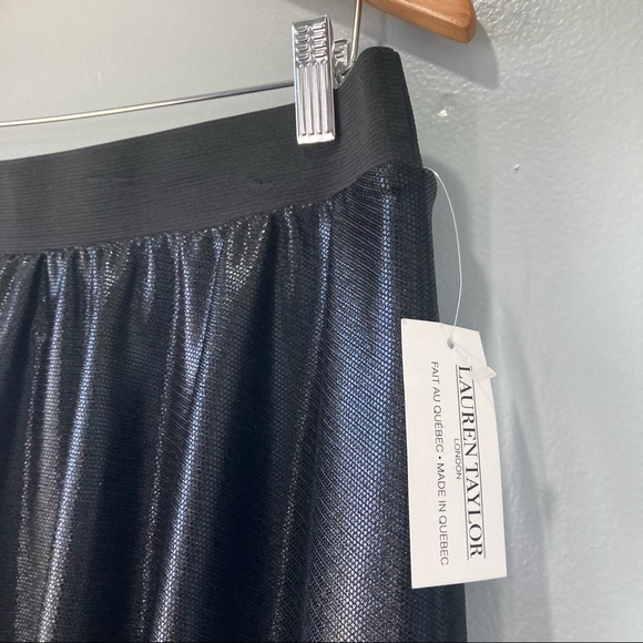 Pleated Wet-Look Stretchy Black Circle Skater Skirt Lauren Taylor BNWT - Picture 7 of 11